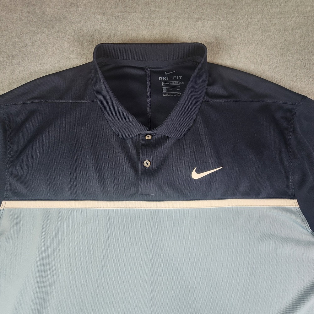 Nike Dri-Fit Standard Fit Polo Mens Size XXL Blue Victory Color-Block‎ Shirt